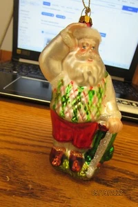 mundgeblasener Weihnachtsmann Weihnachtsschmuck Golf Karo Pullover - Bild 1 von 6