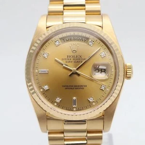 1980's Rolex 18038A Day-Date 36mm President 18K Yellow Gold Diamond Dial Watch - Picture 1 of 13