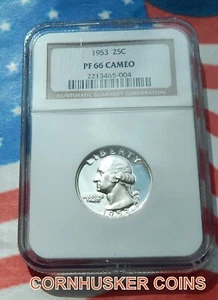 1953 P SILVER QUARTER NGC PF 66 CAMEO ~ DEEP MIRROR SURFACE ~ FREE SHIPPING - Picture 1 of 2