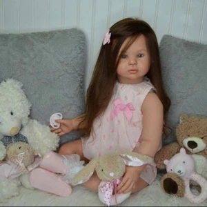 28" Reborn Baby Doll Artist Painted Toddler Girl Rooted Hair Cloth Body Gift Toy - Picture 1 of 4