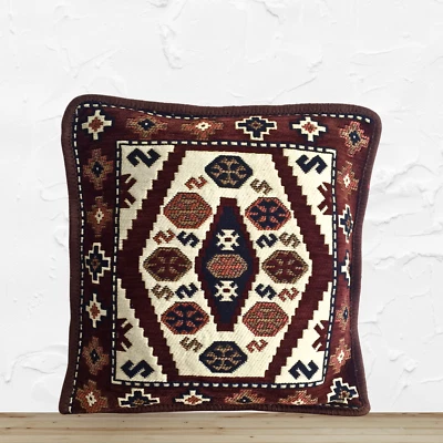 Traditional Turkish Design Cushion Cover 40x40cm - Brown Kilim Pattern - Image 1 of 3