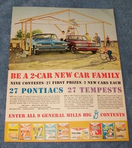 1961 General Mills Cereal Vintage Contest Ad "Be A 2-Car New Car Family" - Picture 1 of 1