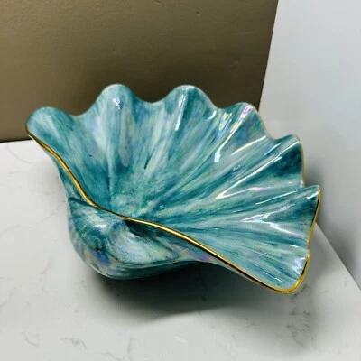 Clam Shell Handmade Glazed Signed Seashell Ceramic 1986 Tray Nautical Bowl - Image 1 of 4