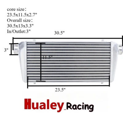 Intercooler 30.5x13x3.3 3" entrada y salida carrera de arrastre grande montaje frontal universal Foto 1 de 4
