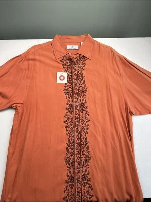 Новый с Ярлыками Bobby Chan коротким рукавом рубашка мужская большой оранжевый черный * солнце выцветания на пуговицах - Изображение 1 из 4