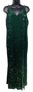 Abito formale Glamaker donna taglie forti 3XL verde lungo paillettes spacco gamba fantasia - Foto 1 di 16