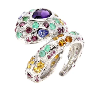 AAA AMETHYST TANSANIT SMARAGD SAPHIR KOBRA RING 925 STERLINGSILBER GR. 8 - Bild 1 von 3