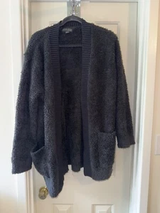 BAREFOOT DREAMS CozyChic Ribbed Knit Trim Cardigan BLACK sz MEDIUM - Picture 1 of 2