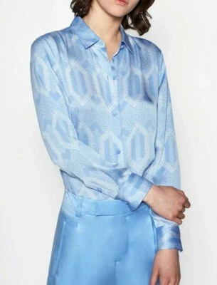 $280 NUEVO CON ETIQUETAS EQUIPAMIENTO Talla M LEEMA MANGA LARGA ABOTONADA CAMISA DELLA ROBBIA AZUL Foto 1 de 4