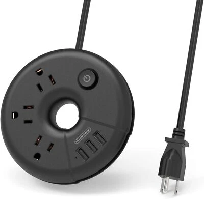 Flat Plug Power Strip with Multi Outlet 3 USB Port 15 inches Extension Cord - Image 1 of 4