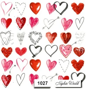 (1027) ZWEI individuelle Papier LUNCHEON Decoupage Servietten - VALENTIN HERZEN PFEILE - Bild 1 von 3