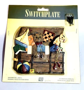 VTG Double Light Switch Cover Wooden Toy Chest Teddy Bear Hand painted 1997 NIP - Picture 1 of 5
