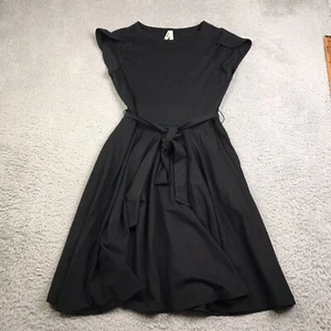 Abito PACT donna M nero cotone biologico aderente e svasato manica petalo cravatta vita - Foto 1 di 10