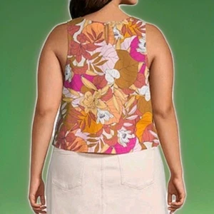 A.N.A. Linen Shirt Sleeveless Round Neck Top Women Retro Floral Print Beach Sz M - Picture 1 of 13