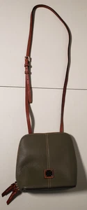 DOONEY & BOURKE Green Pebble Leather Brown Strap Crossbody Bag Top-Zip Purse - Picture 1 of 9