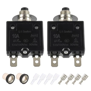 10A Manual Reset Push Button Circuit Breaker 125/250V AC 50V DC Thermal Overl... - Picture 1 of 6