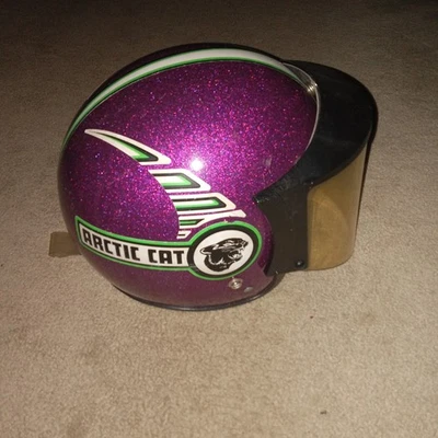 Vintage Arctic Cat Purple Sparkle Metal Flake Snowmobile Helmet with Shield Nice - Image 1 of 4