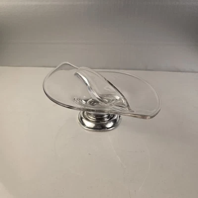 Plato condimento de vidrio base plata esterlina (.925) vintage | Base dañada Foto 1 de 4