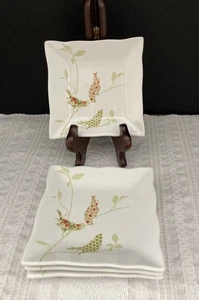 Set of 4 222 Fifth Chintz Birds Fine China 5-1/4” Square Appetizer Plates MINT - Picture 1 of 5