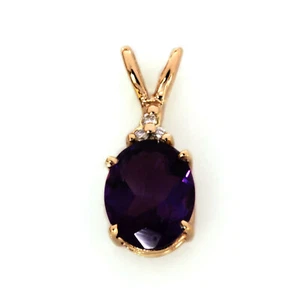 2.5 ctw Natural Purple Amethyst & Diamond Solid 14k Rose Gold Oval Drop Pendant - Picture 1 of 12