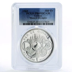 Guinea 500 francs Munich Olympic Games Olympic Rings PR69 PCGS silver coin 1969 - Picture 1 of 2