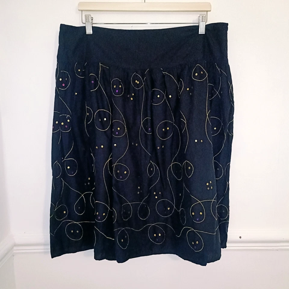 Papaya Womens Skirt Black Size UK 16 Gold Embroidered Sequin Boho Festival — 第 1/4 张图片