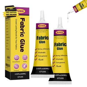 2Packs Strong Fabric Glue Permanent Clear - Washable Fabric Glue for Clothing Pa - Picture 1 of 7
