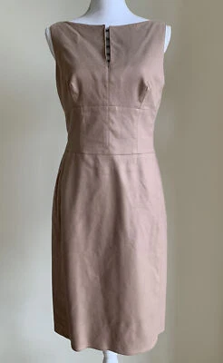 Vestido Kay Unger New York Mujer Talla S Sin Mangas Ajustado Elastizado Algodón Forrado Beige Foto 1 de 4