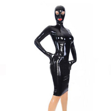 Latex Dress Rubber Catsuit Mid-length Black Dress Mask Cosplay Clubwear Dresses