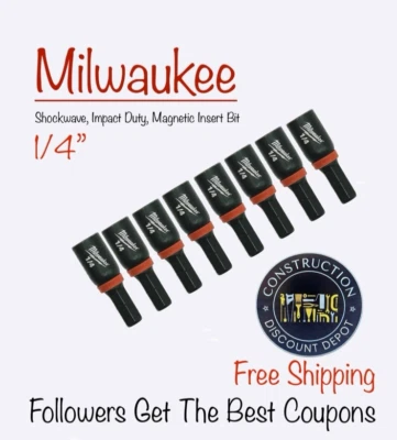 Paquete de 8 destornilladores de tuerca magnética Milwaukee SHOCKWAVE de 1/4" para insertos de servicio de impacto Foto 1 de 2