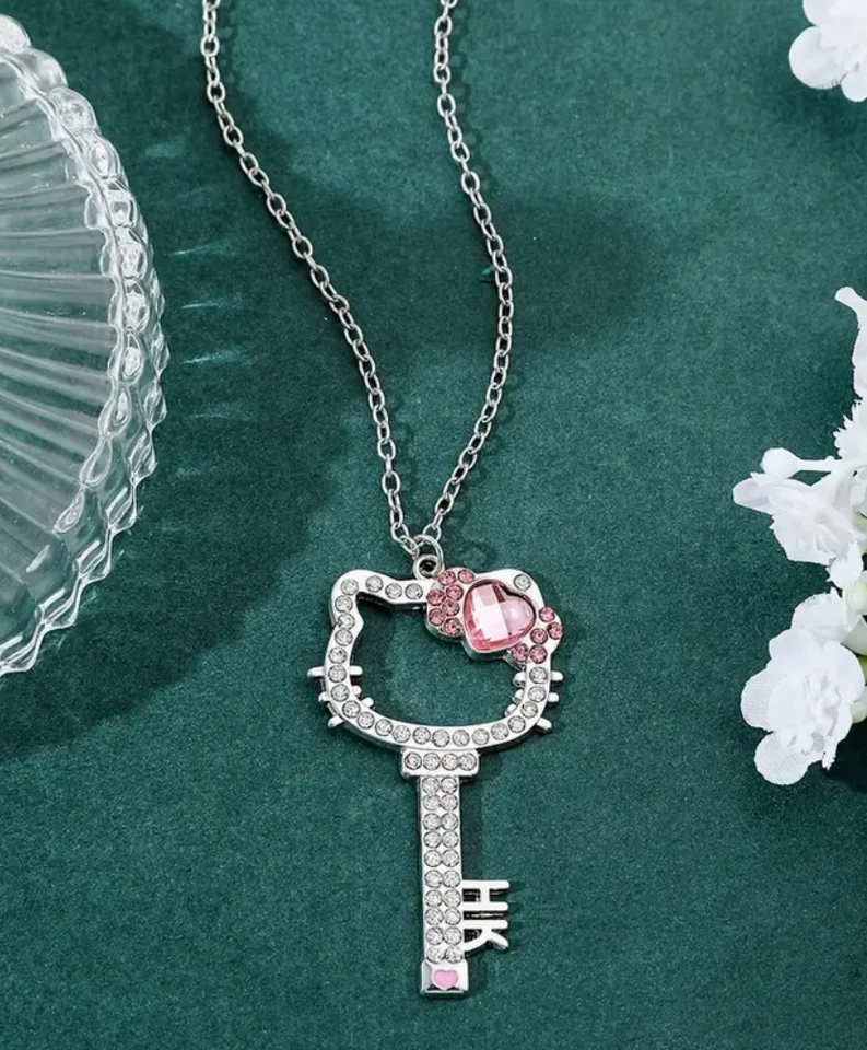 Raro Colar Chave Grande de Strass HELLO KITTY ♡ Pingente Sanrio ☆ Menina Harajuku! - Imagem 1 de 1