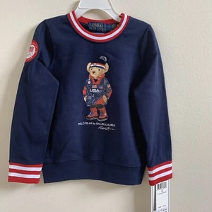 New Polo Ralph Lauren Little Girls Team USA Polo Bear Sweatshirt 5 Navy - Picture 1 of 5