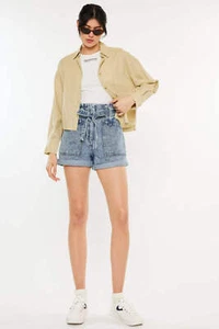 Kan Can Ultra High Rise Paperbag Denim Shorts - Picture 1 of 9
