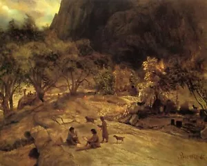 Native American Encampment Painting 8x10 200yr Ink Museum 100% Cotton Paper A47 - Picture 1 of 5