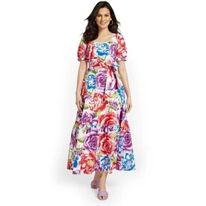 New York & Company Floral Print Puff Sleeve Maxi Dress L - Picture 1 of 2