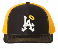 LA Los Angeles with halo embroidered snap back TRUCKER hat 3D Raised PUFF