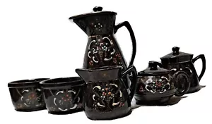 Japanese Moriage Redware Tea Coffee Set Hand Painted Glaze 9 piece lot Vintage - Picture 1 of 12