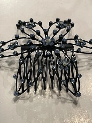 Crystal Blue Rhinestone Hair Comb Wedding Bridal Prom Cocktail Flower Burst 4” - Image 1 of 4