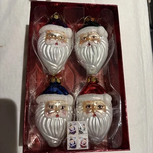 Weihnachtsmann Gesicht Stempel Ornamente 4er Set in Box Glas Glitzer - Bild 1 von 2