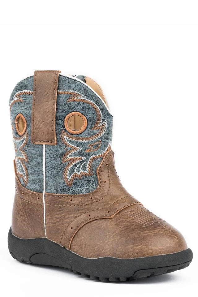 Roper Infant Unisex Cowbabies Daniel Brown/Blue Faux Leather Cowboy Boots - Image 1 of 1