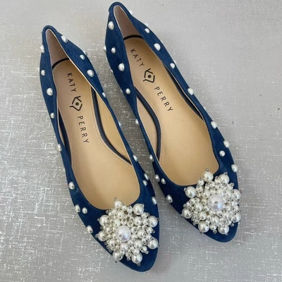 Katy Perry La Dama Gamuza Cuero Perla Ballet Pisos Cómodos Mocasines 6 M Azul Foto 1 de 4