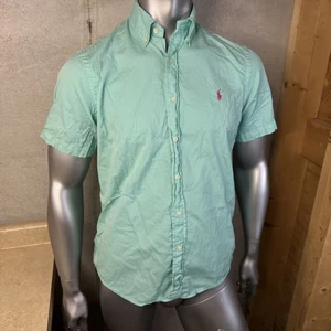 Polo Ralph Lauren Shirt Men’s M Feather Weight Twill Aqua Button Down Pink Pony - Picture 1 of 5