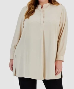 New Anne Klein Women's Beige Longer Length Nehru Tunic Top Plus Size 3X - Picture 1 of 4