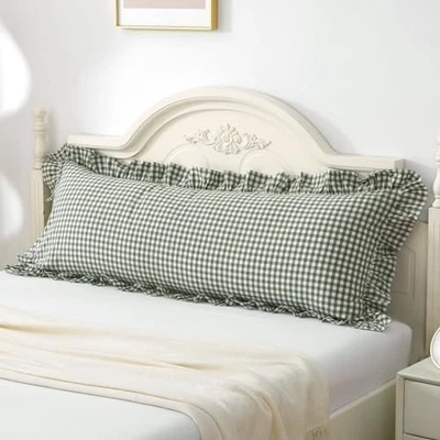 Almohada corporal con volantes a cuadros verde/blanco lavado simulado 1 cuerpo a cuadros verde salvia Foto 1 de 4