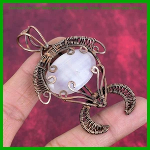 Halloween Deal Copper Oval Natural Selenite Wire Wrapped Tortoise Unique Pendant - Picture 1 of 6