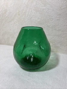 Blenko Small Green Crackle Glass Pinch Top Bud Vase - Picture 1 of 6