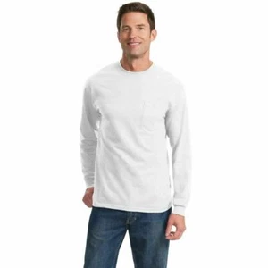 Port & Co PC61LSP Men's POCKET Long Sleeve T-Shirt Soft 6.1 oz Cotton Tee - Picture 1 of 15
