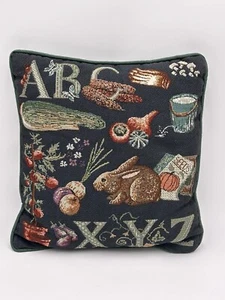 Vintage Cat Kitten Tapestry Pillow ABC 12” Square Cottage Granny Core Green - Picture 1 of 3