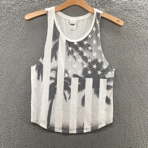 Victoria Secret Pink Cami Tank Top Womens S White Cotton Blend Tropical Pullover - Picture 1 of 20