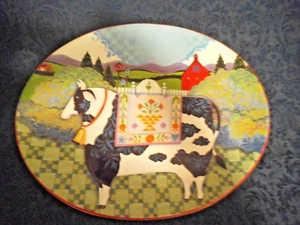 JIM SHORE BARNYARD 16”  COW OVAL SERVING PLATTER CERTIFIED INTERNATIONAL ~ EUC - Picture 1 of 3